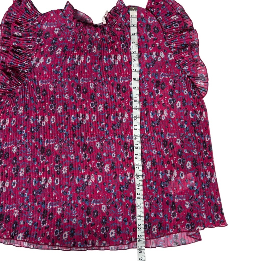 by Anthropologie Sheer Fairy Pink Floral Pleated Flutter Sleeve Layering Top - Picture 9 of 10